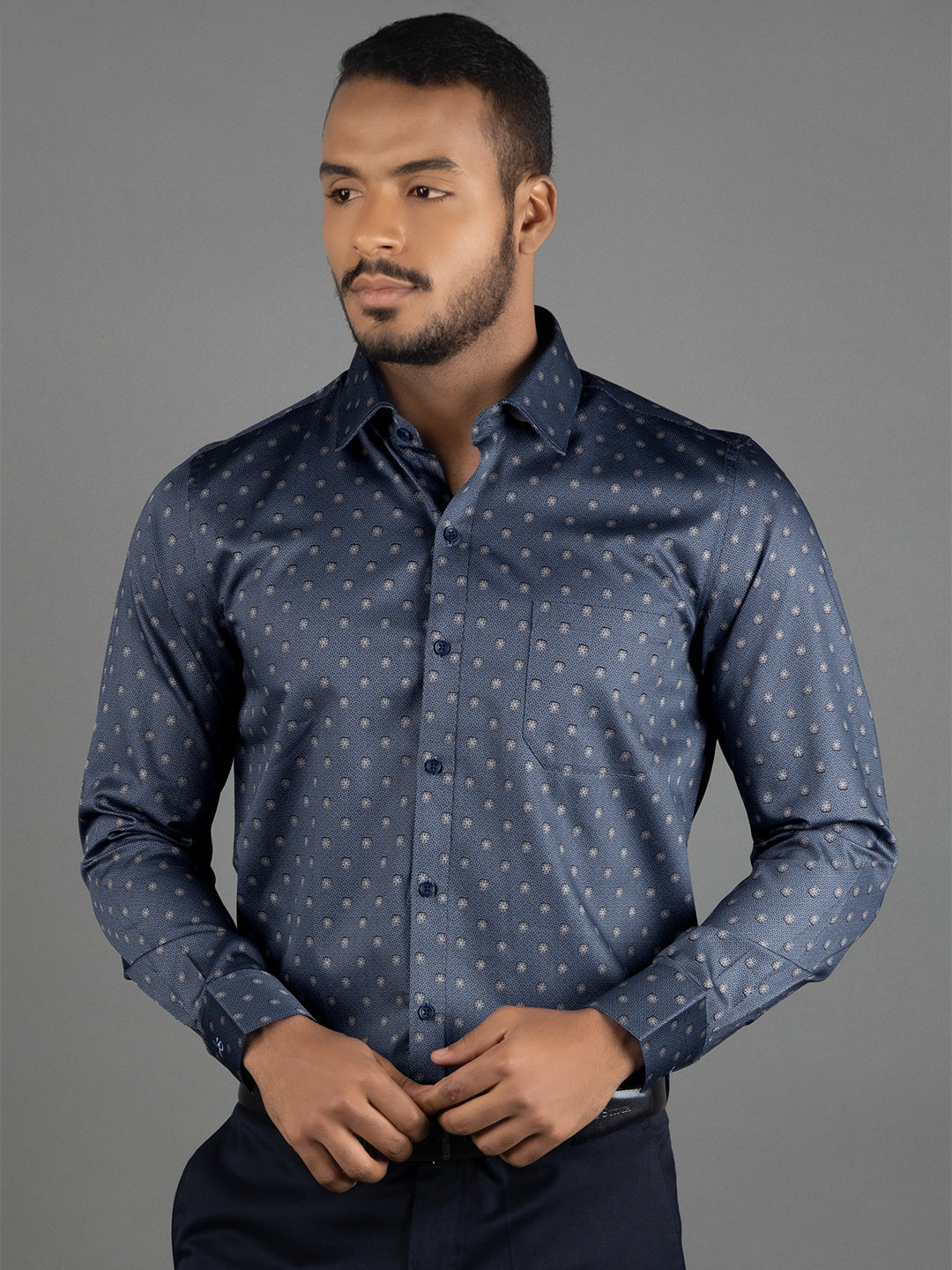 Men's Regular Fit Floral Blue Formal Shirt