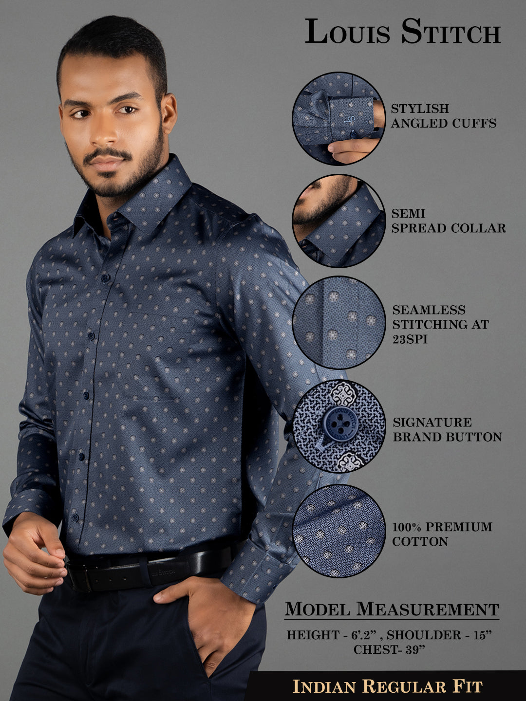 Men's Regular Fit Floral Blue Formal Shirt