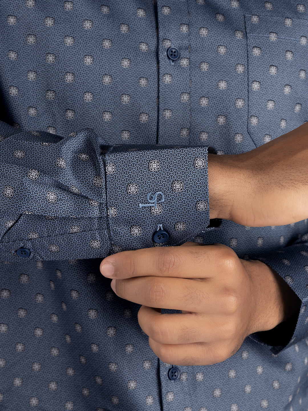 Men's Regular Fit Floral Blue Formal Shirt