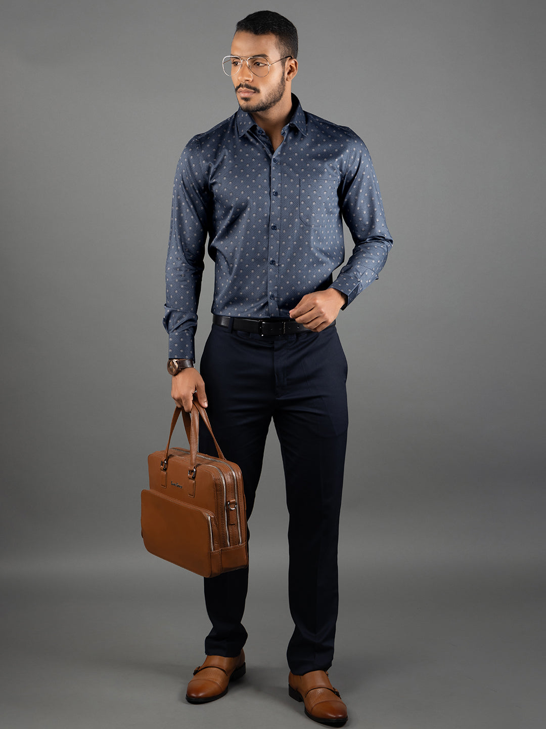 Men's Regular Fit Floral Blue Formal Shirt