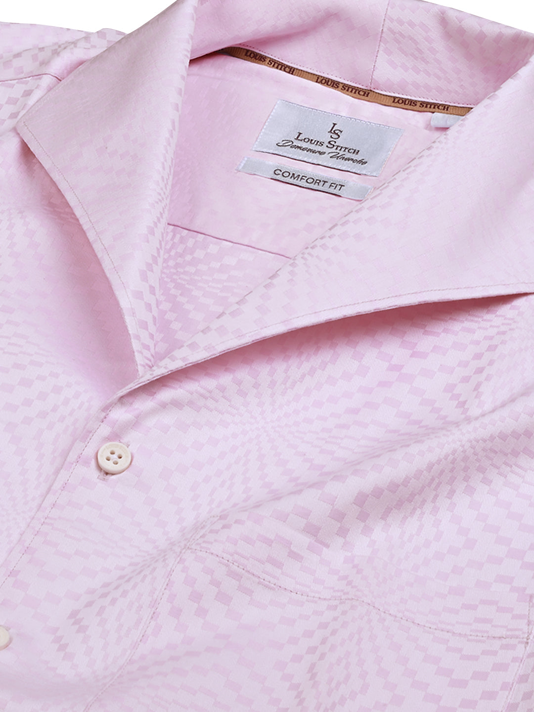 Men's Regular Fit Abstract Pink Formal Shirt