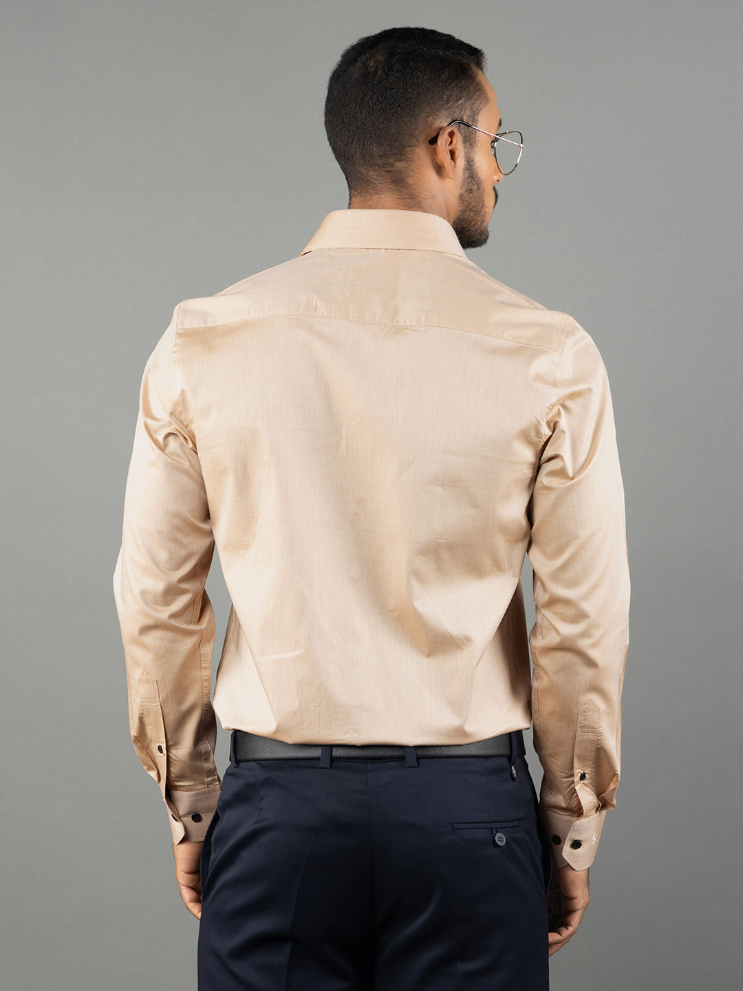 Men's Regular Fit Solid Beige Formal Shirt
