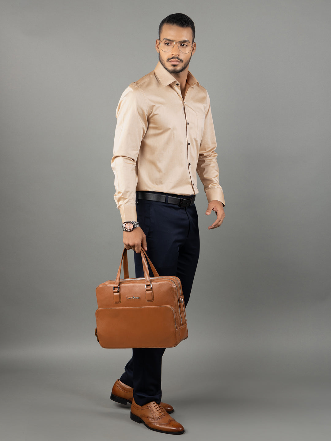 Men's Regular Fit Solid Beige Formal Shirt