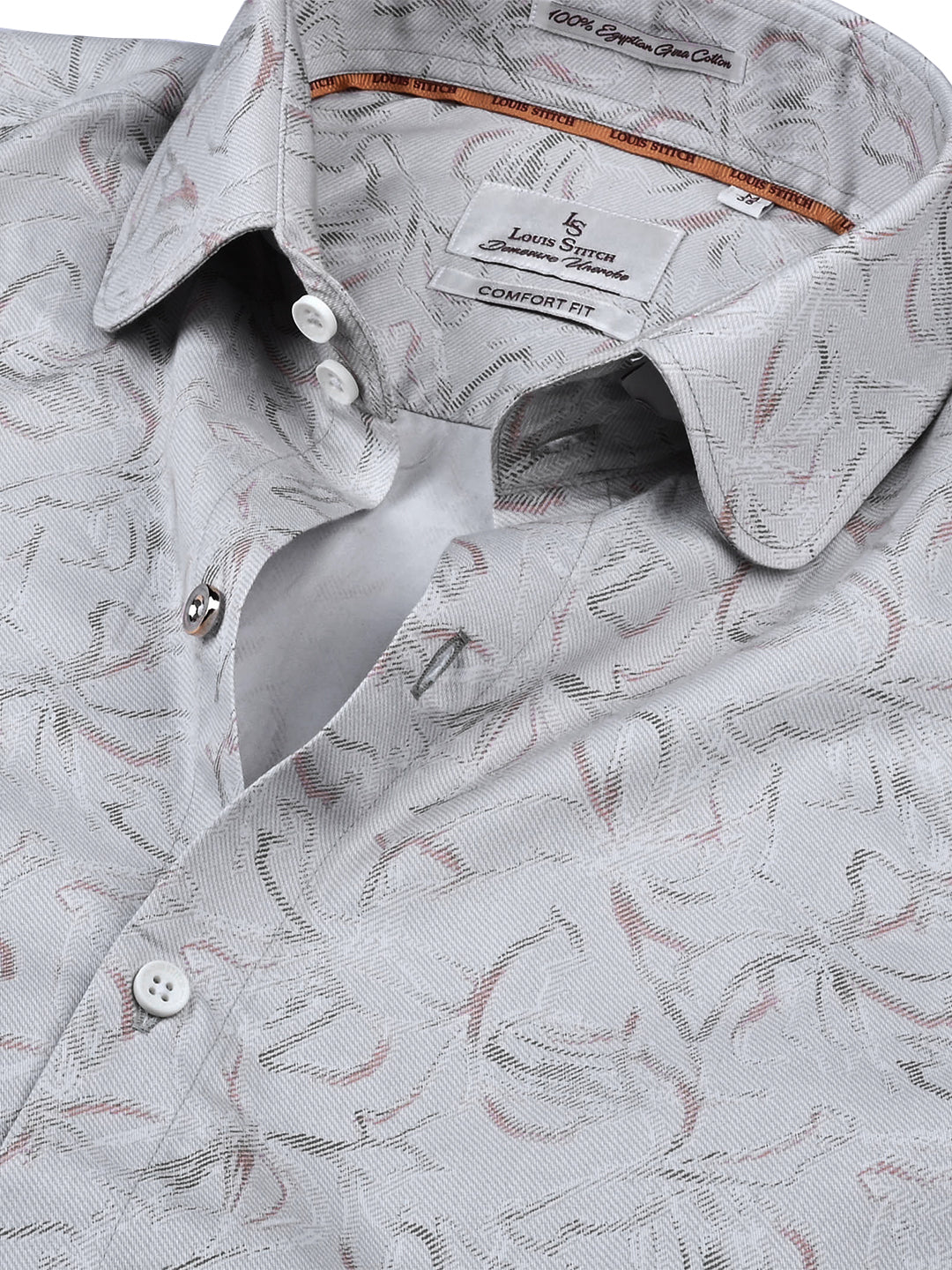 Men's Regular Fit Abstract Grey Formal Shirt