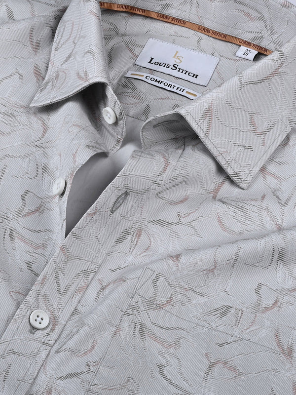 Men's Regular Fit Abstract Grey Semi Formal Shirt