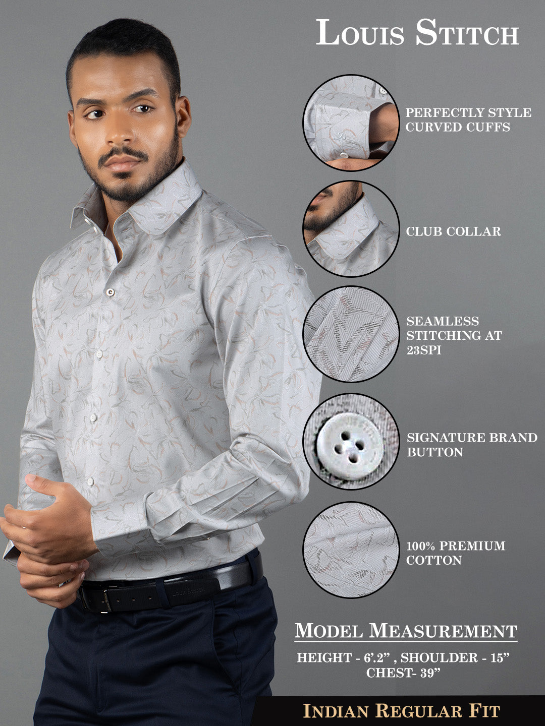 Men's Regular Fit Abstract Grey Formal Shirt