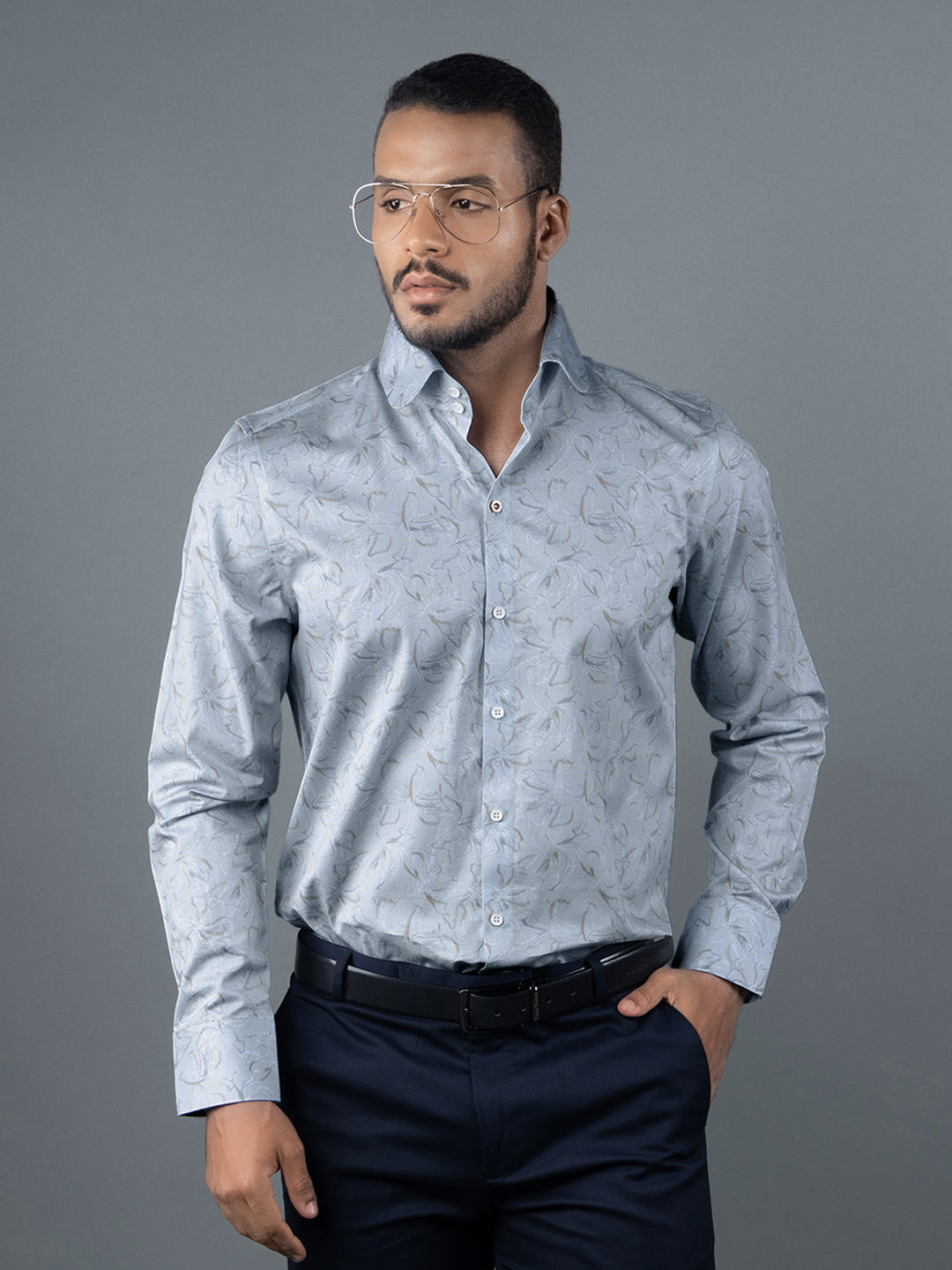 Men's Regular Fit Abstract Blue Formal Shirt