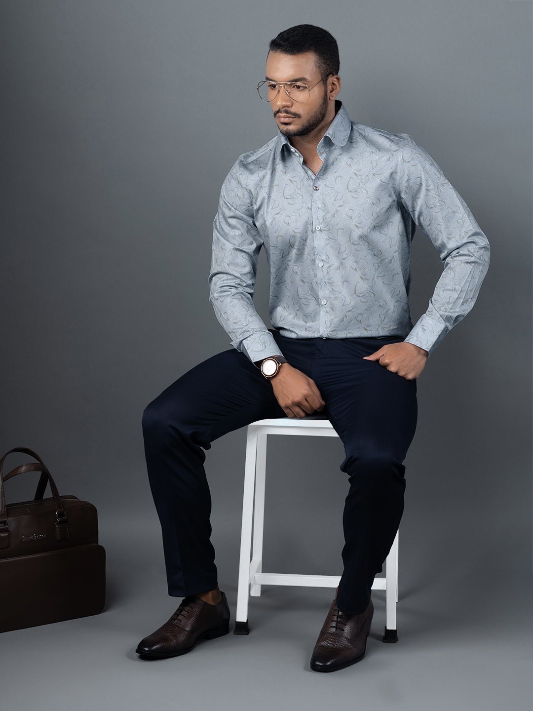 Men's Regular Fit Abstract Blue Formal Shirt