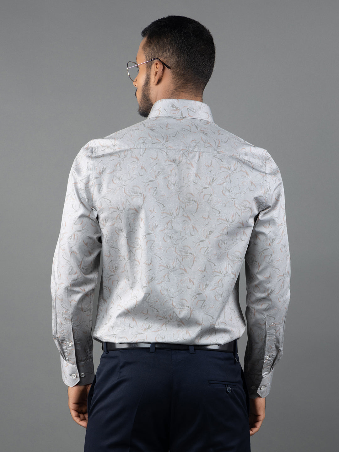 Men's Regular Fit Floral Grey Formal Shirt
