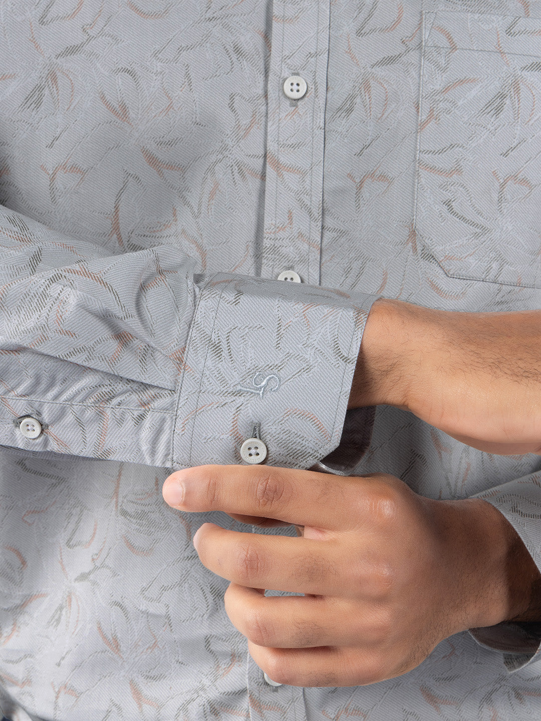Men's Regular Fit Floral Grey Formal Shirt