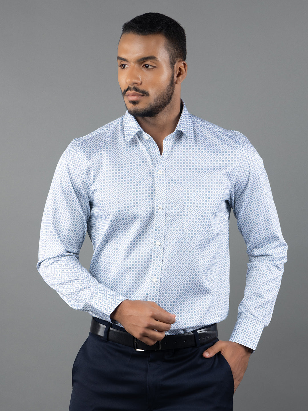 Men's Regular Fit Floral White Formal Shirt