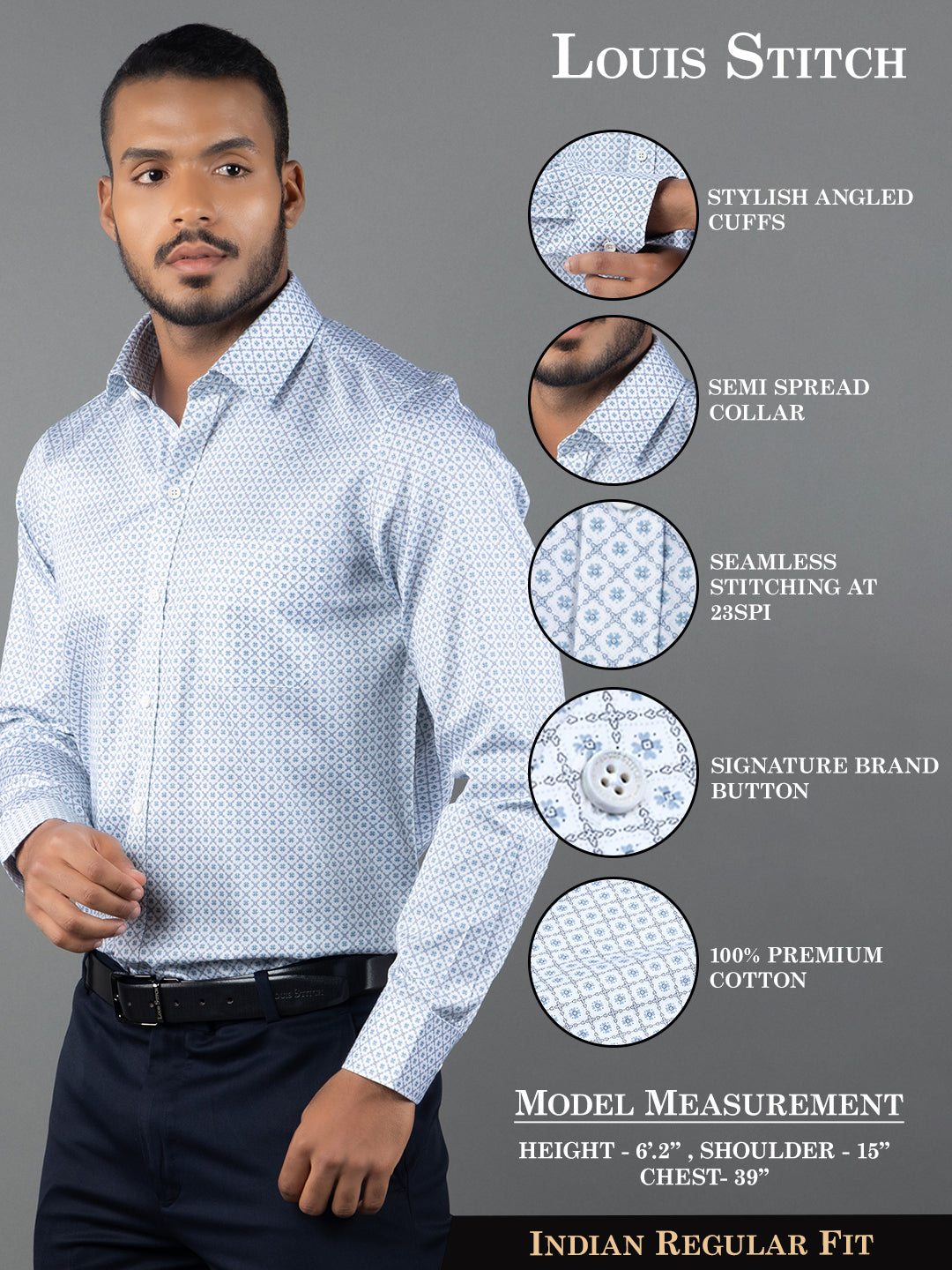 Men's Regular Fit Floral White Formal Shirt