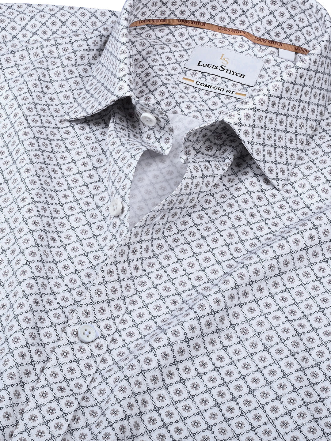 Men's Regular Fit Floral White Formal Shirt