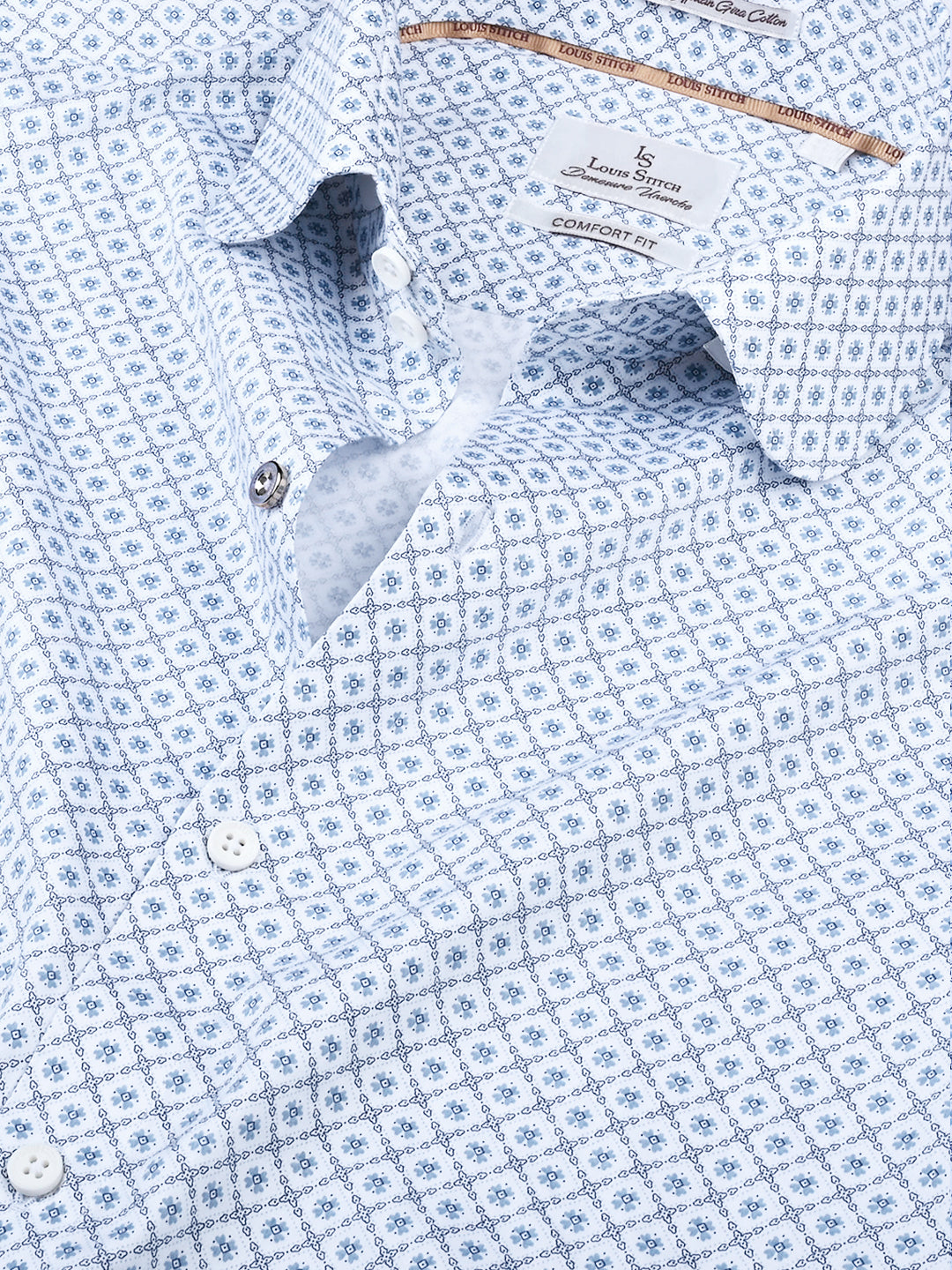 Men's Regular Fit Floral White Formal Shirt