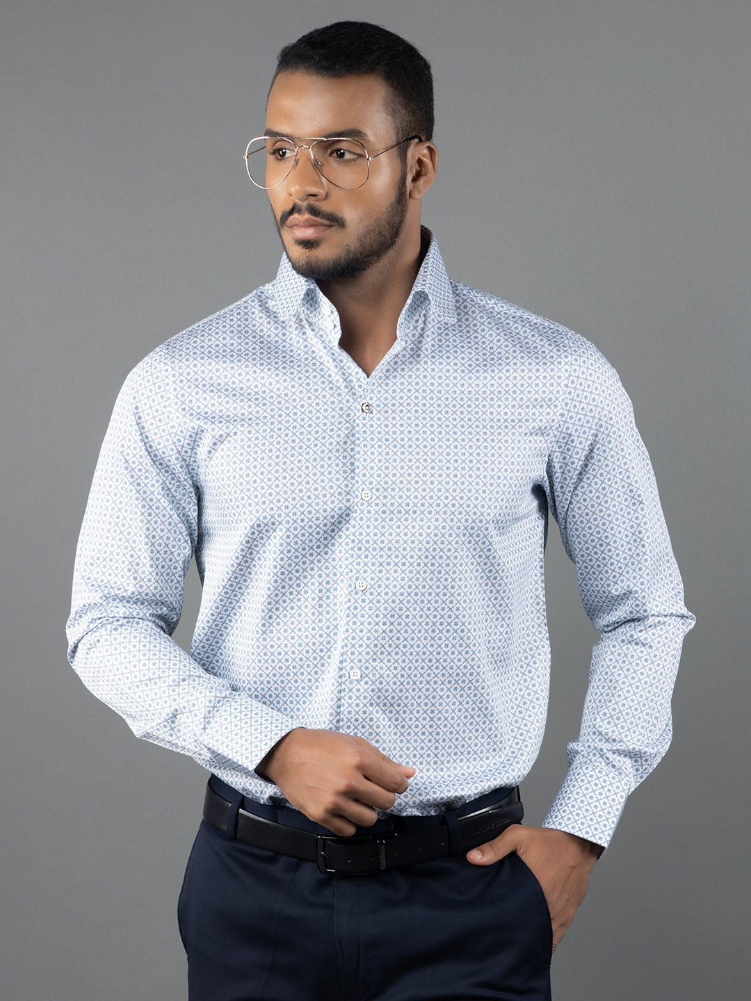 Men's Regular Fit Floral White Formal Shirt