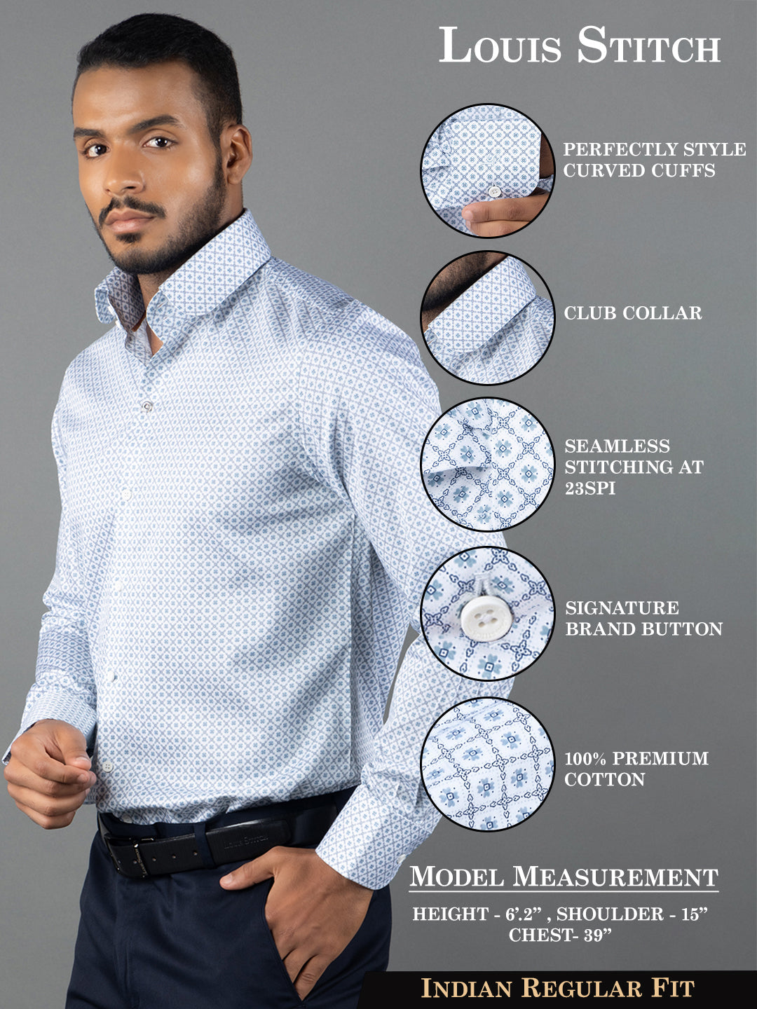 Men's Regular Fit Floral White Formal Shirt