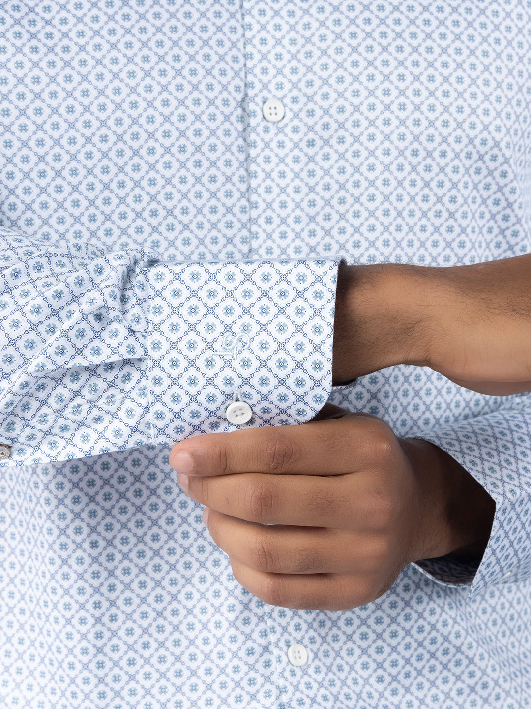 Men's Regular Fit Floral White Formal Shirt