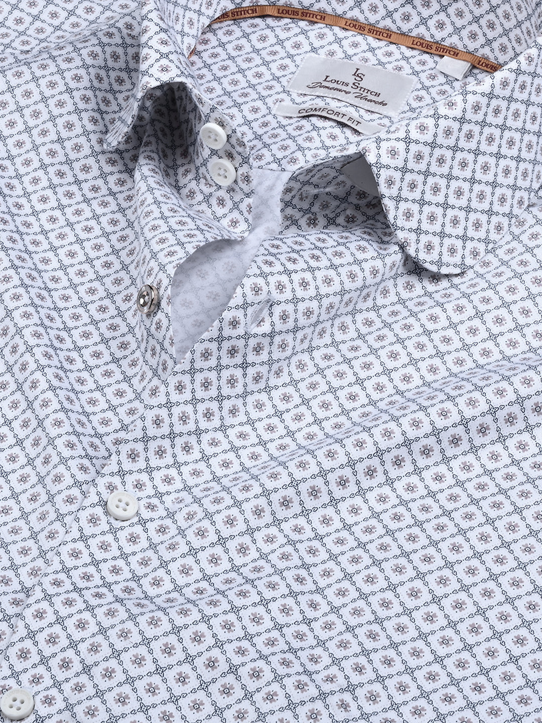 Men's Regular Fit Floral White Formal Shirt