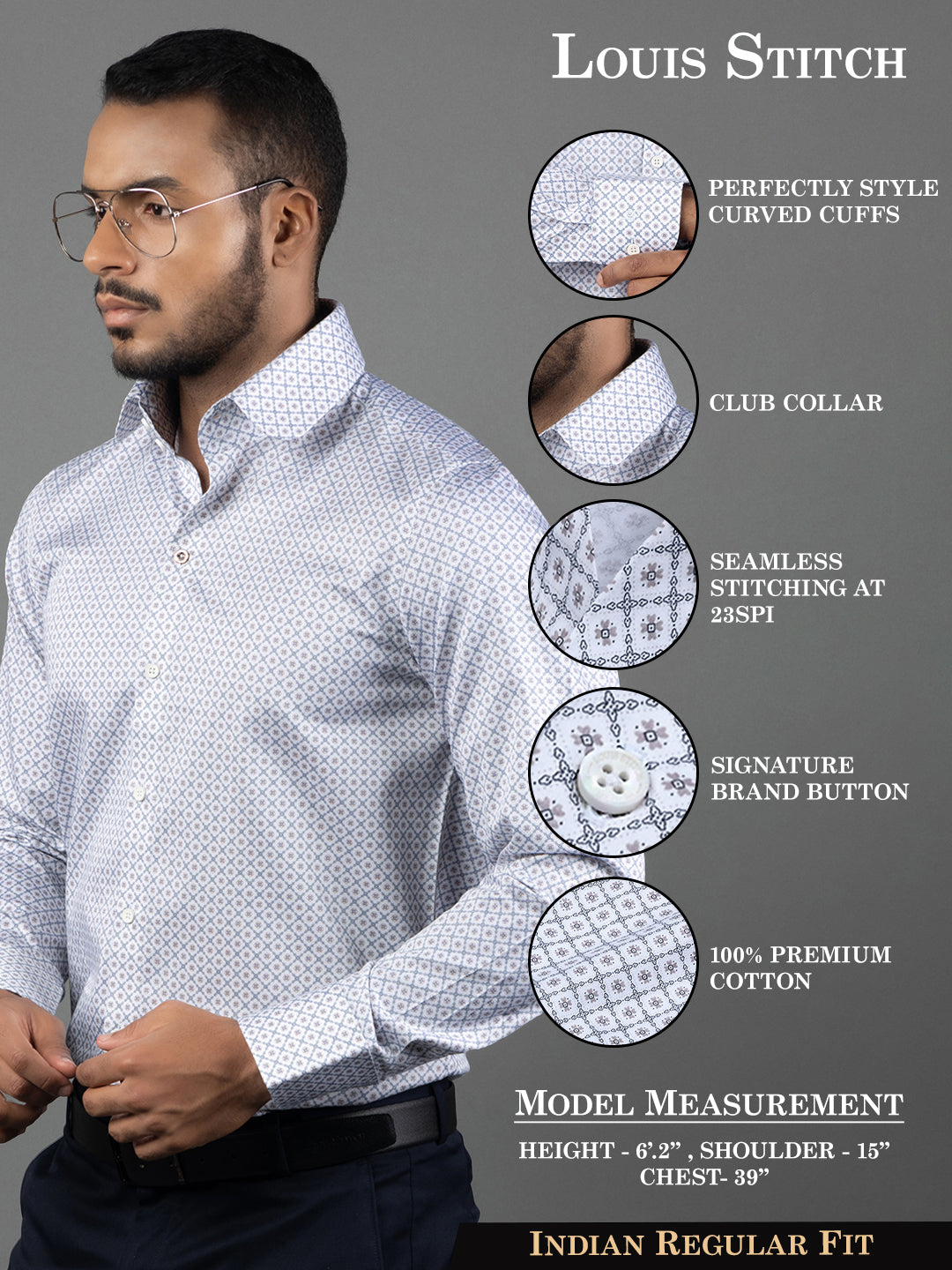 Men's Regular Fit Floral White Formal Shirt