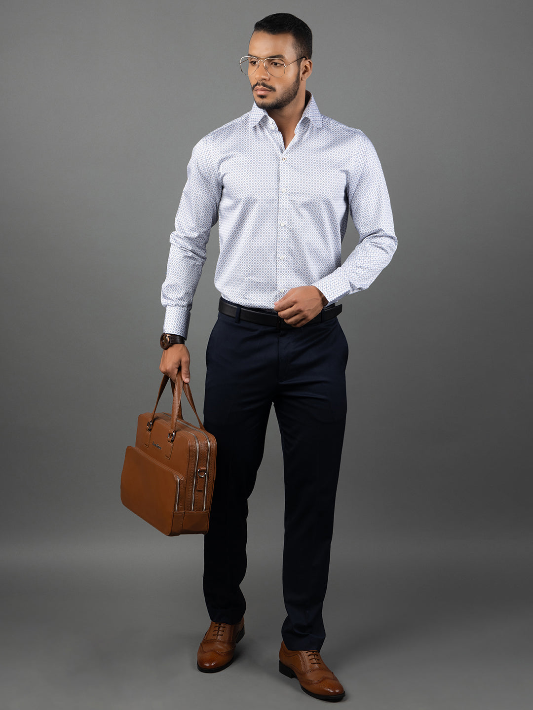 Men's Regular Fit Floral White Formal Shirt