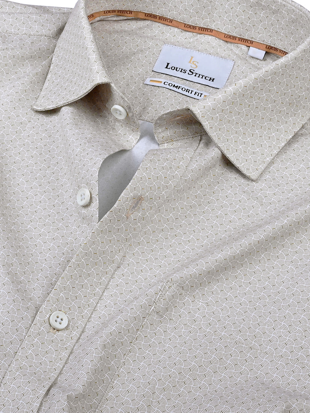 Men's Regular Fit Geometric Beige Formal Shirt