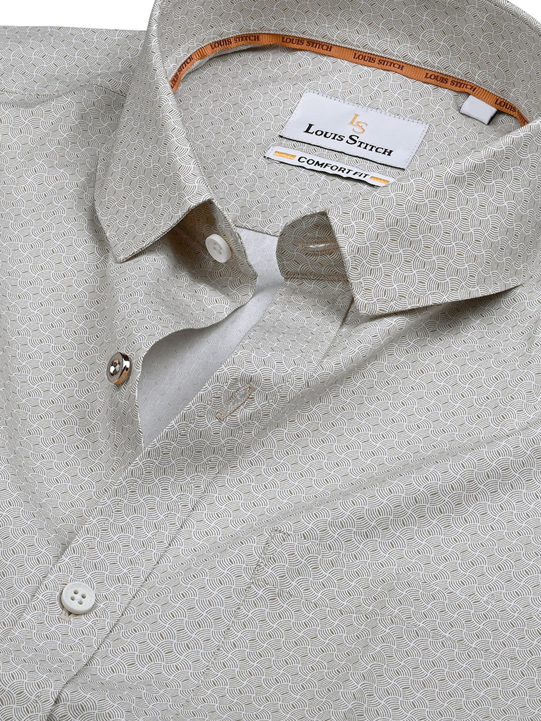Men's Regular Fit Geometric Beige Formal Shirt