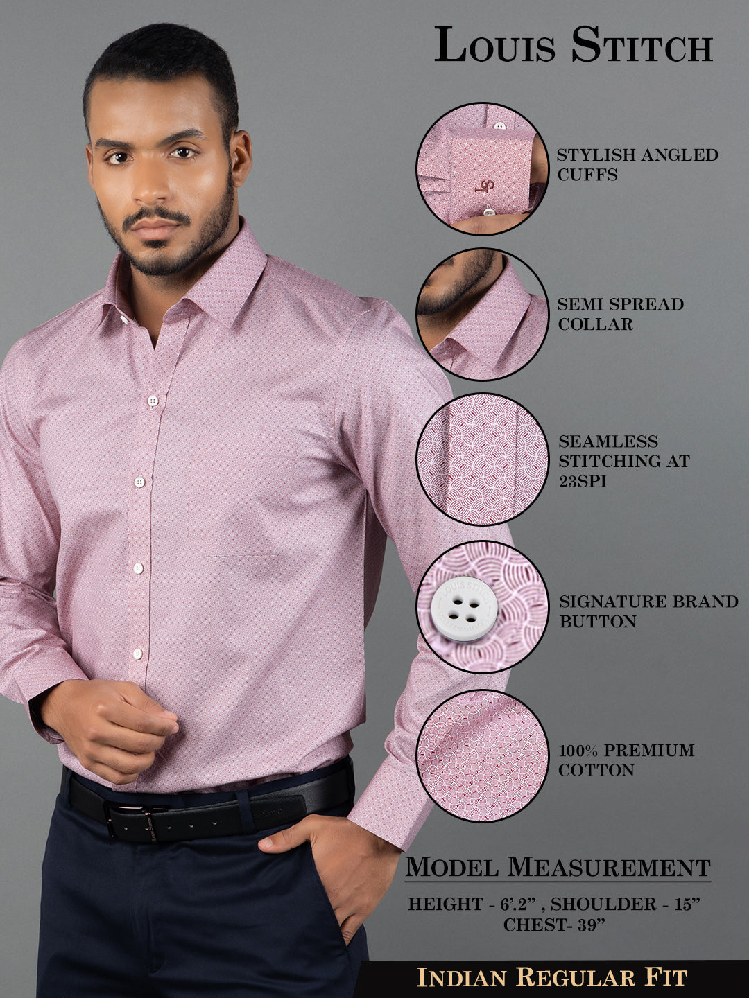 Men's Regular Fit Geometric Red Formal Shirt