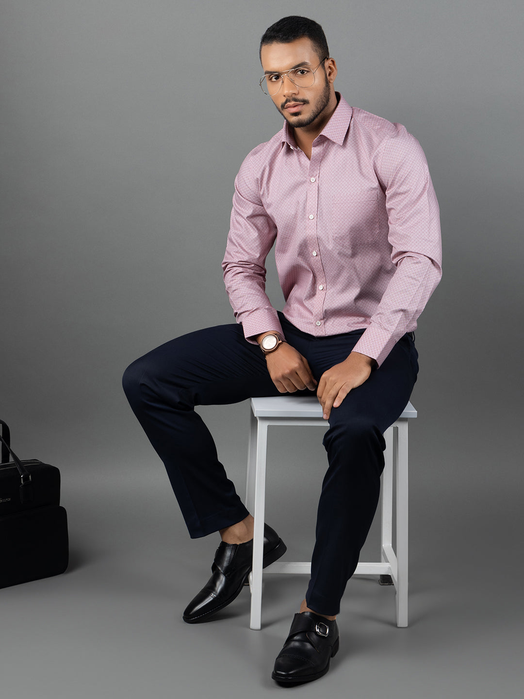 Men's Regular Fit Geometric Red Formal Shirt
