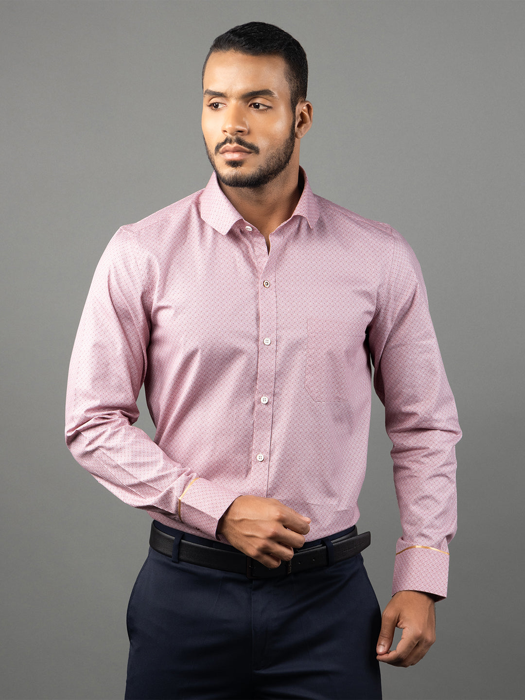 Men's Regular Fit Geometric Red Formal Shirt