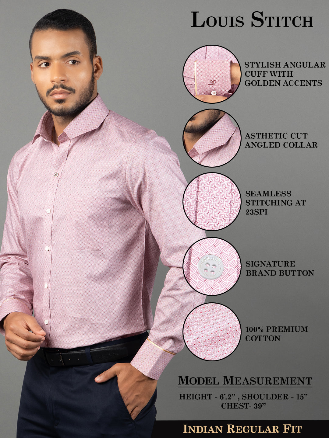 Men's Regular Fit Geometric Red Formal Shirt