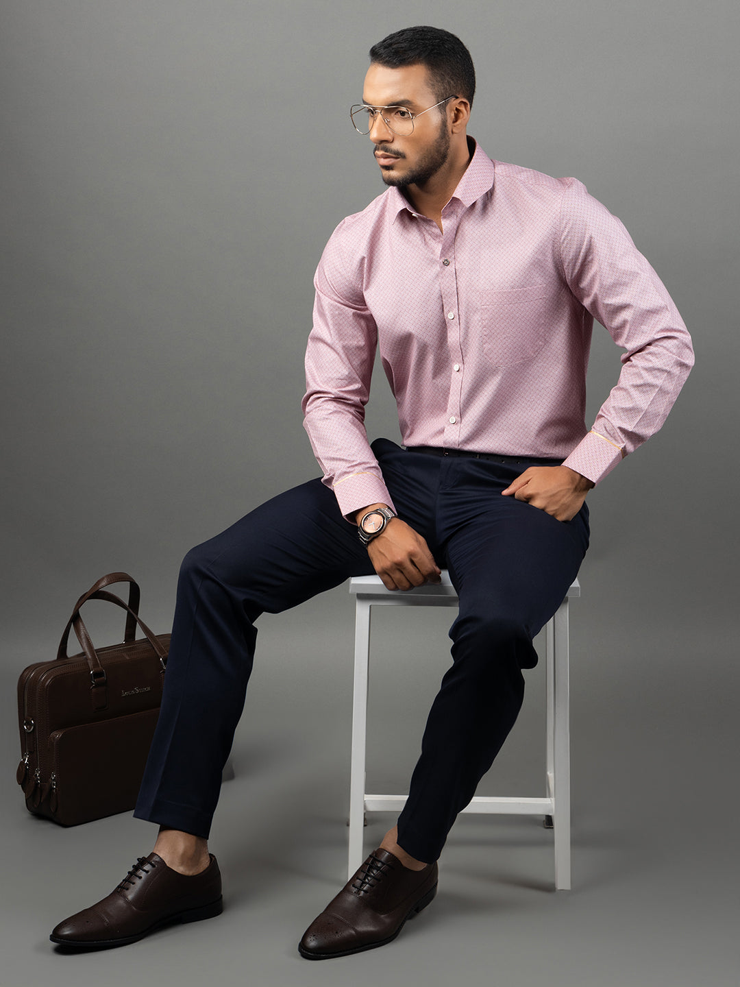 Men's Regular Fit Geometric Red Formal Shirt