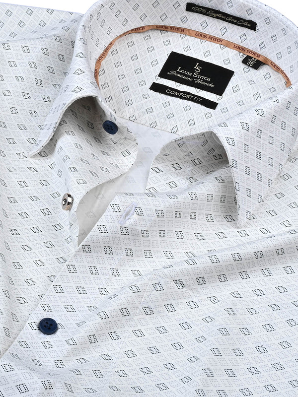 Men's Regular Fit Geometric White Formal Shirt