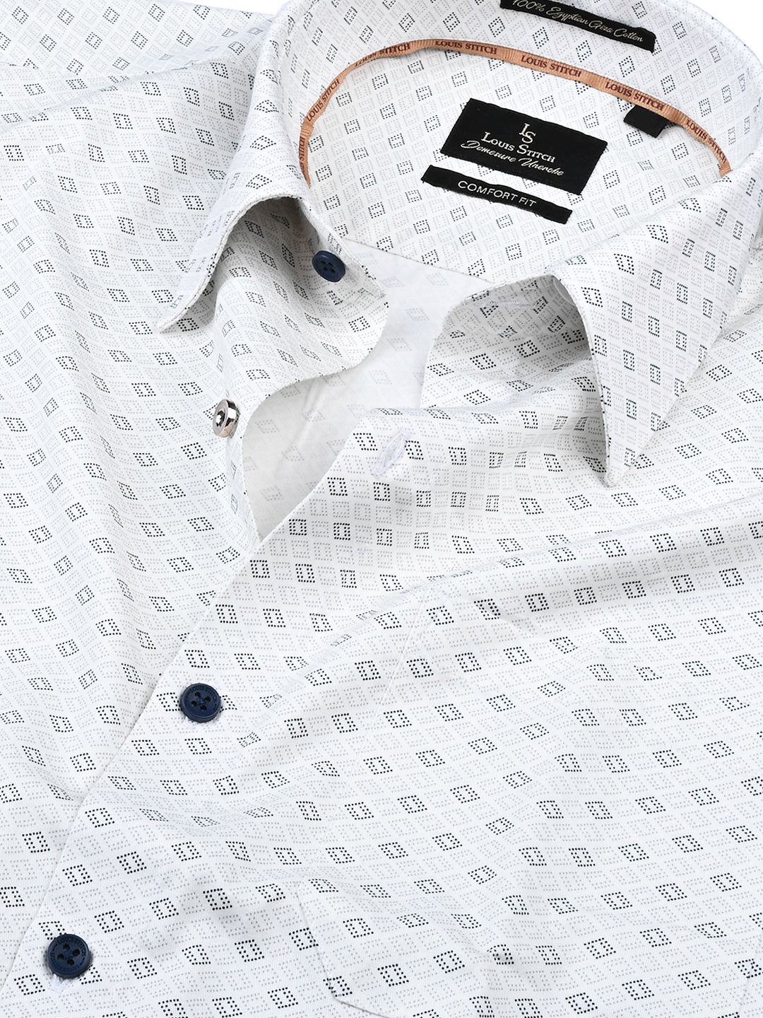 Men's Regular Fit Geometric White Formal Shirt