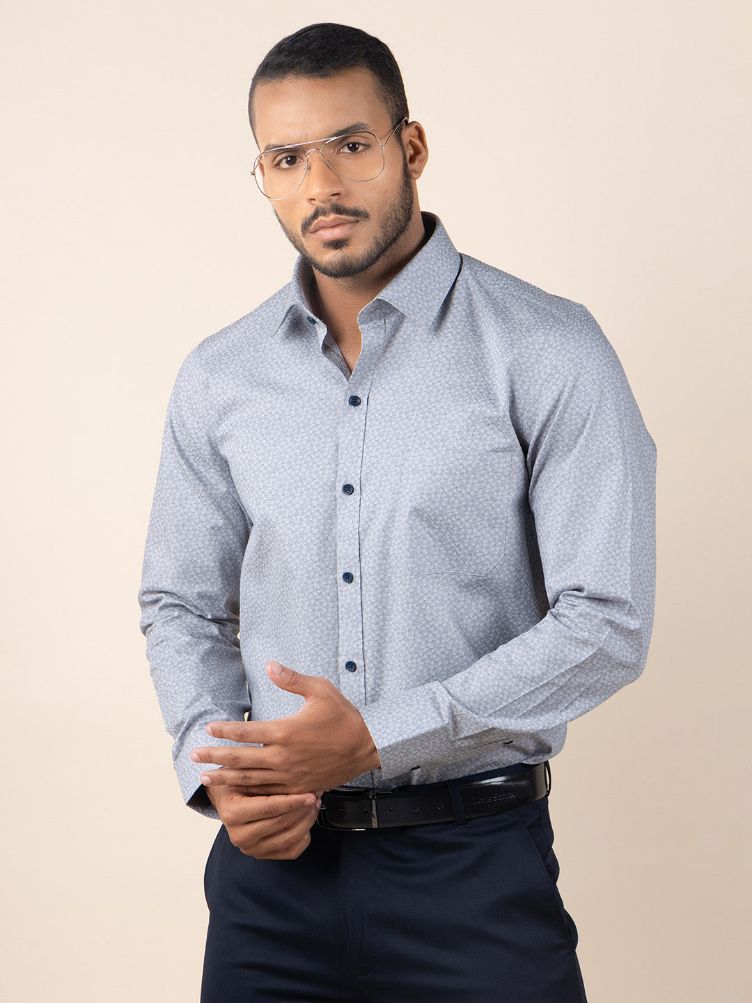 Men's Regular Fit Floral Grey Formal Shirt