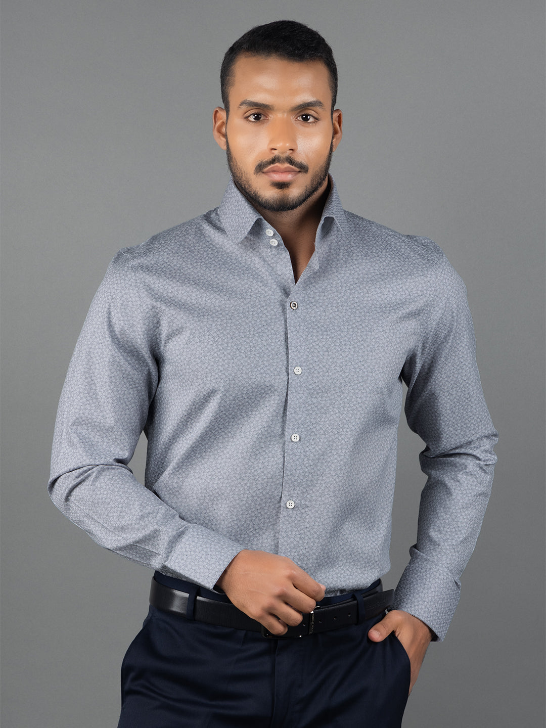 Men's Regular Fit Floral Grey Formal Shirt