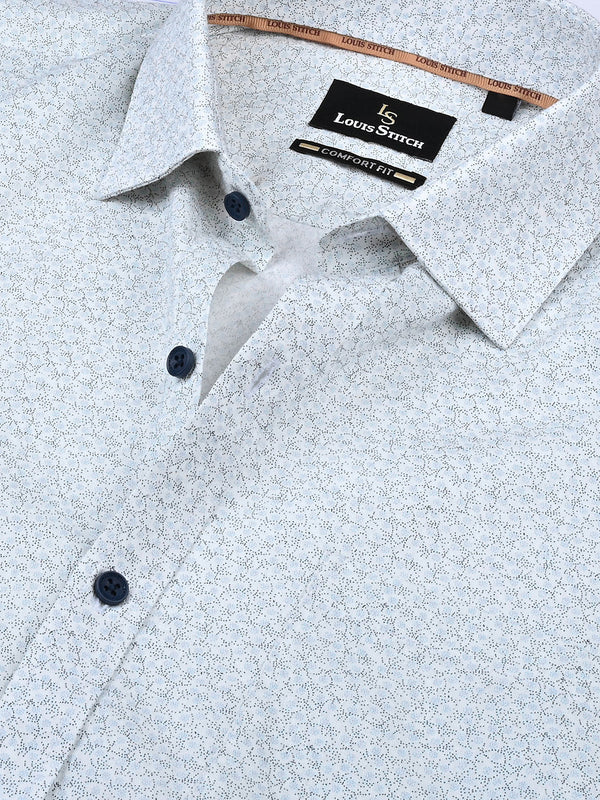 Men's Regular Fit Floral White Formal Shirt