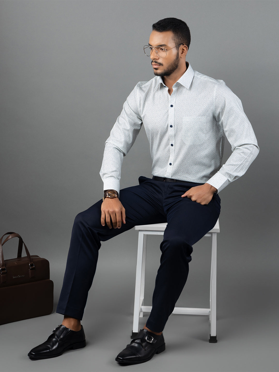 Men's Regular Fit Floral White Formal Shirt