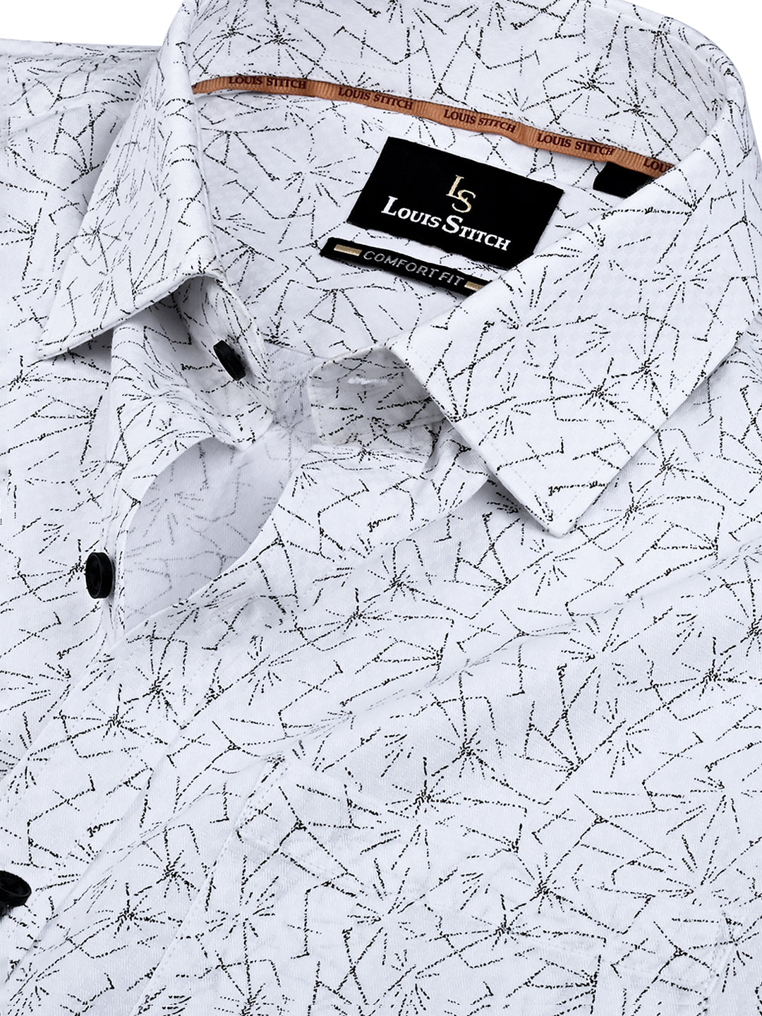 Men's Regular Fit Abstract White Formal Shirt