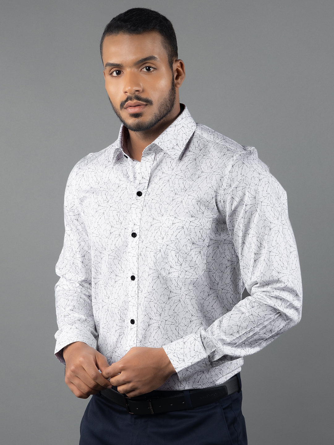 Men's Regular Fit Abstract White Formal Shirt