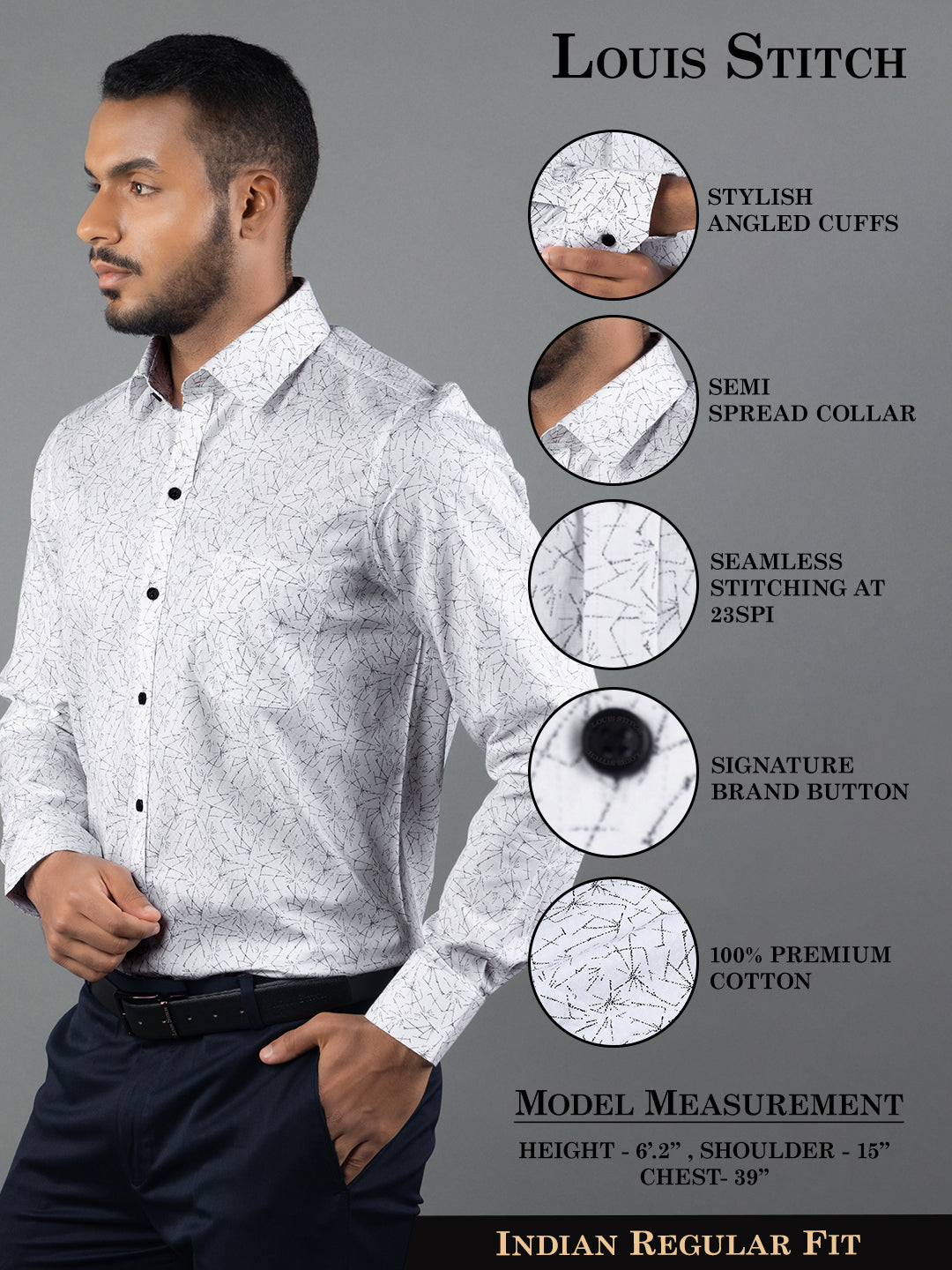 Men's Regular Fit Abstract White Formal Shirt