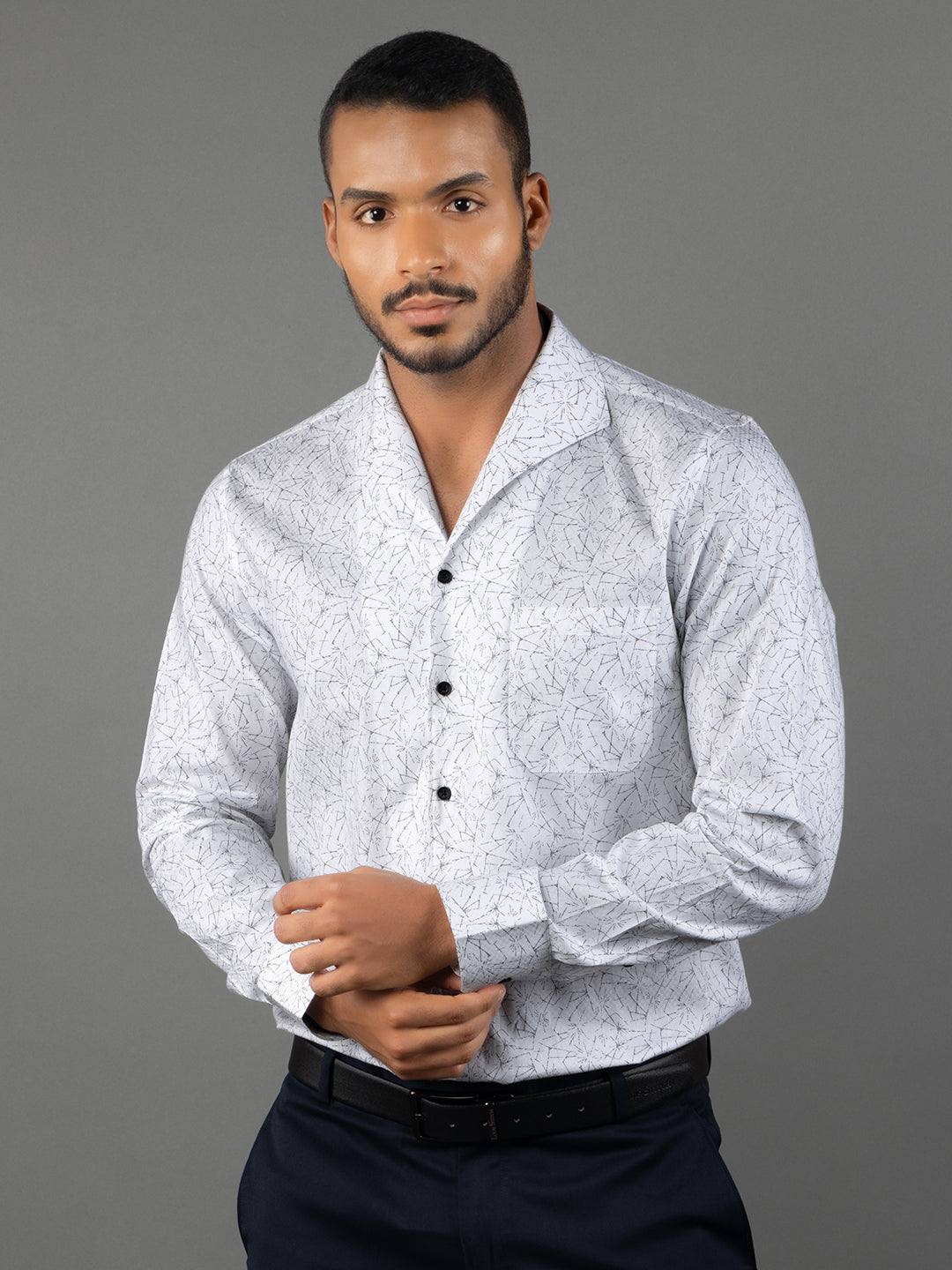 Men's Regular Fit Abstract White Formal Shirt