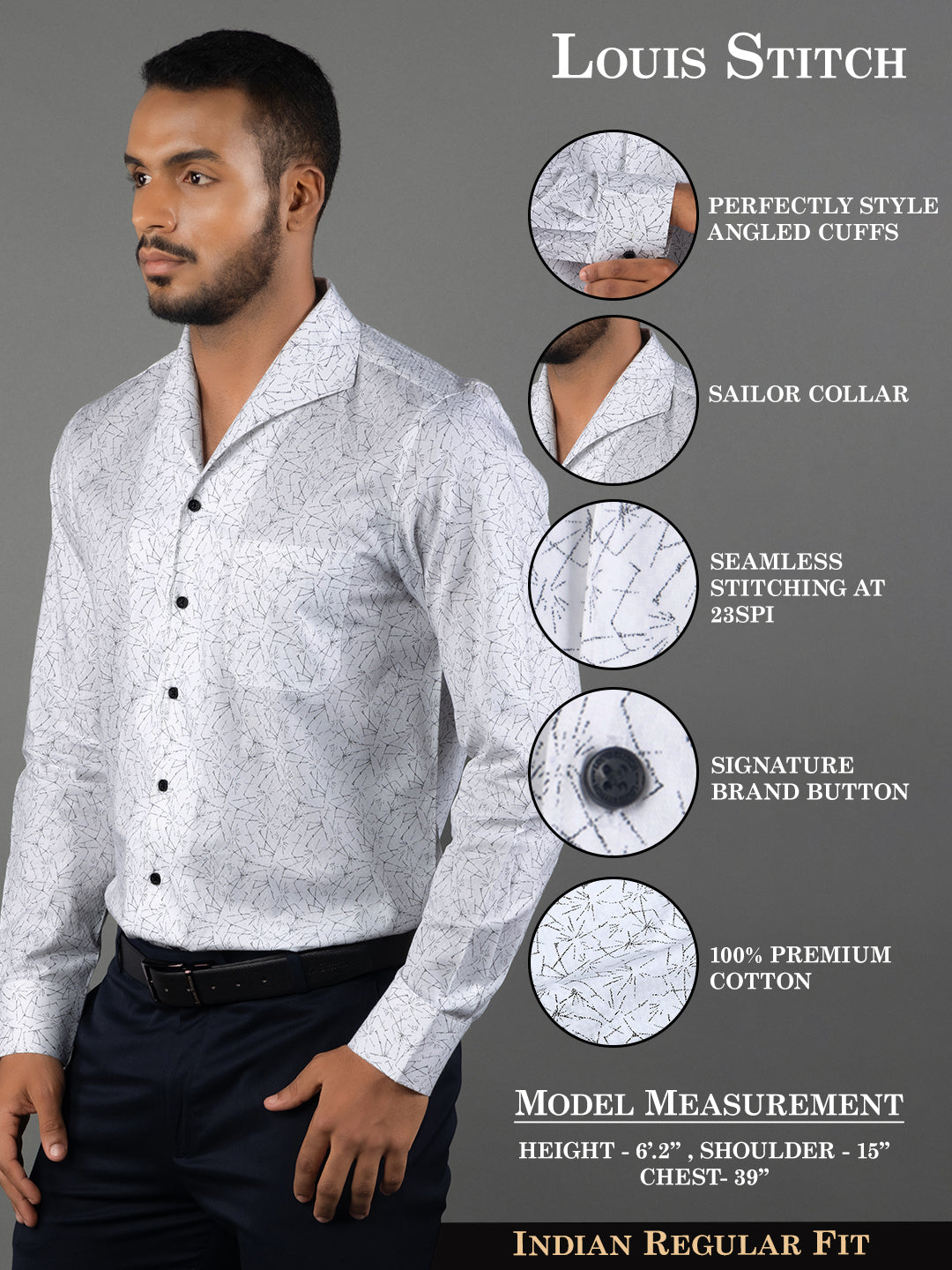 Men's Regular Fit Abstract White Formal Shirt