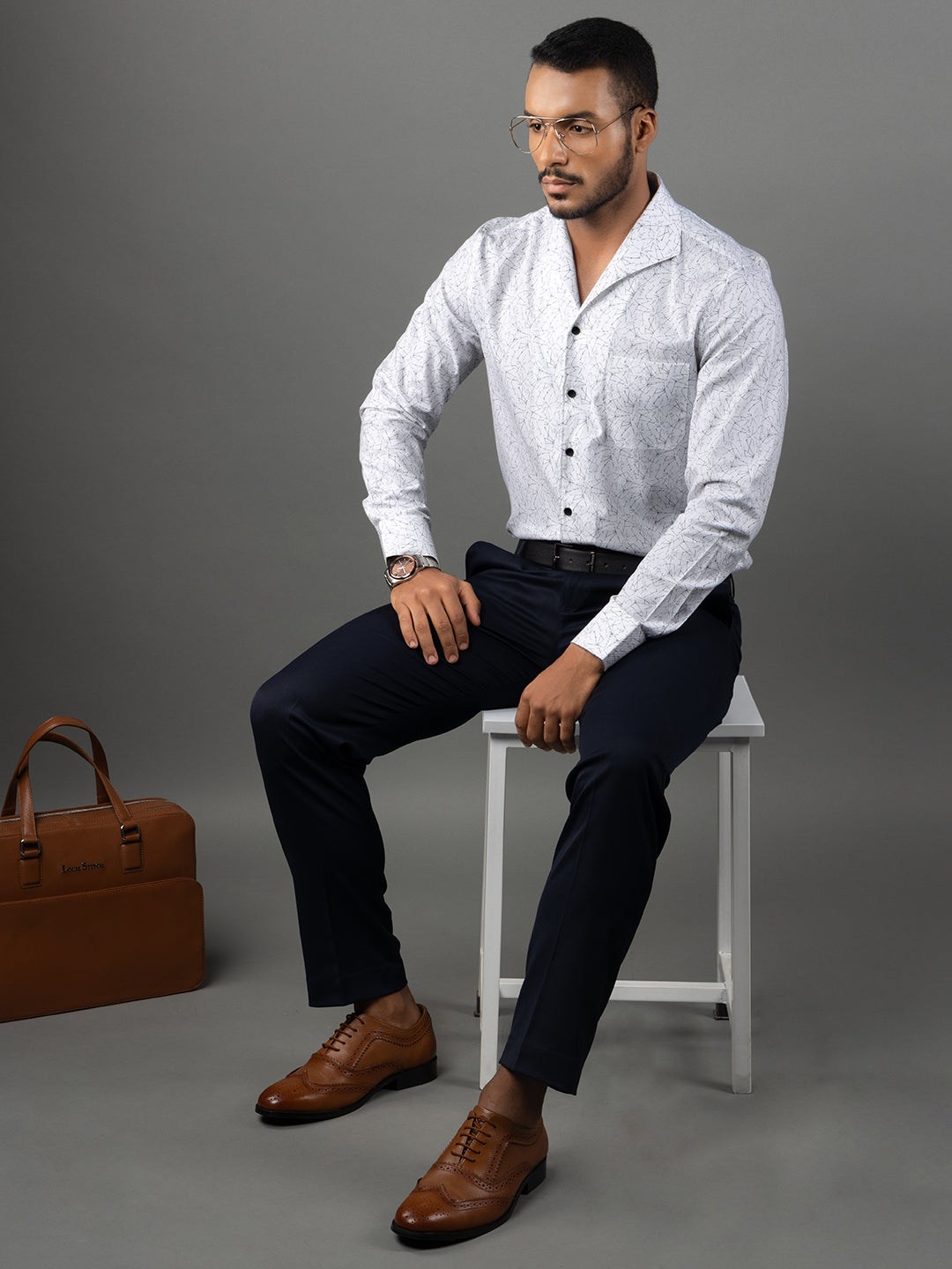 Men's Regular Fit Abstract White Formal Shirt
