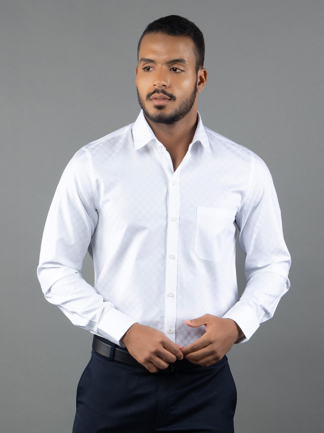 Men's Regular Fit Textured White Formal Shirt