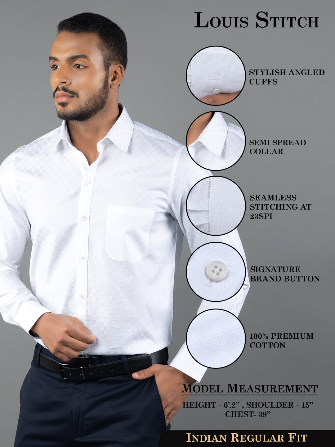 Men's Regular Fit Textured White Formal Shirt