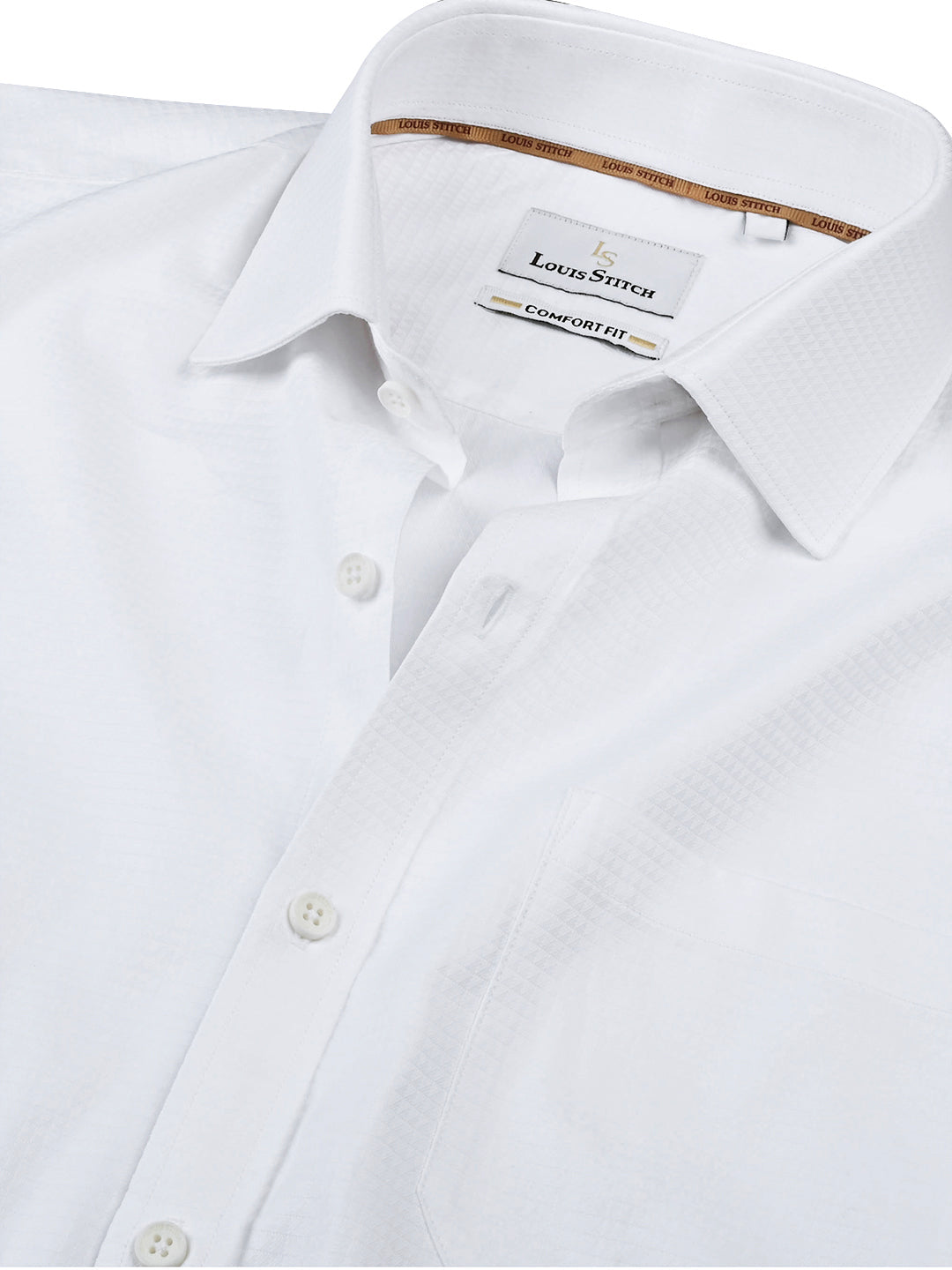 Men's Regular Fit Textured White Formal Shirt