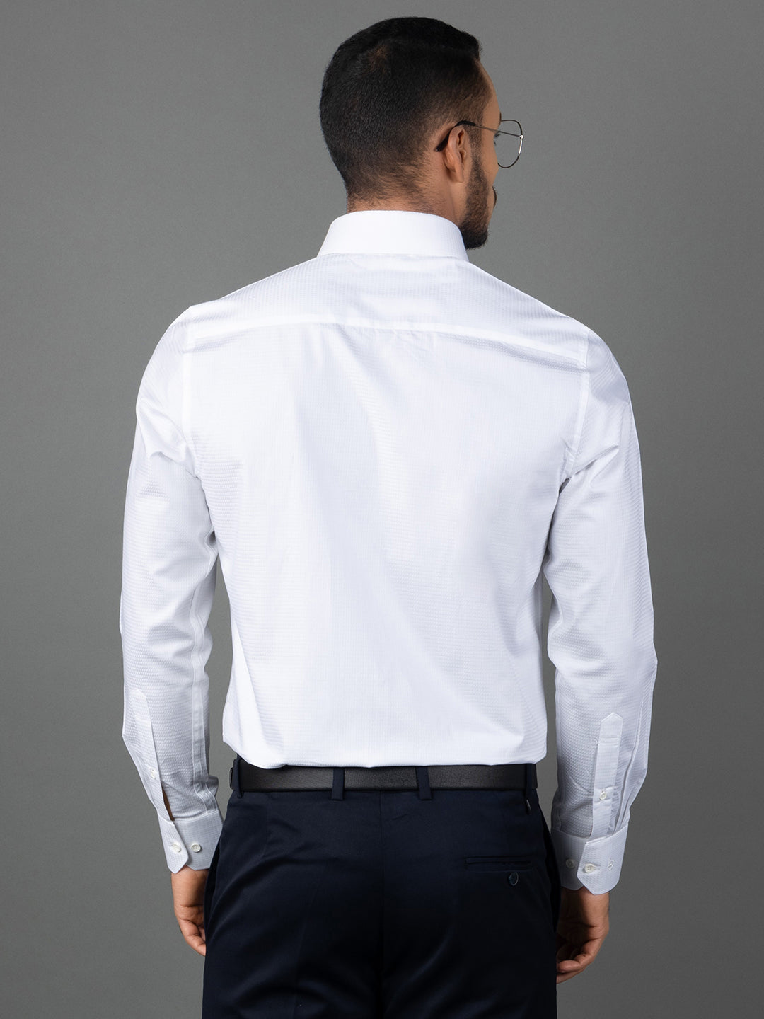 Men's Regular Fit Textured White Formal Shirt