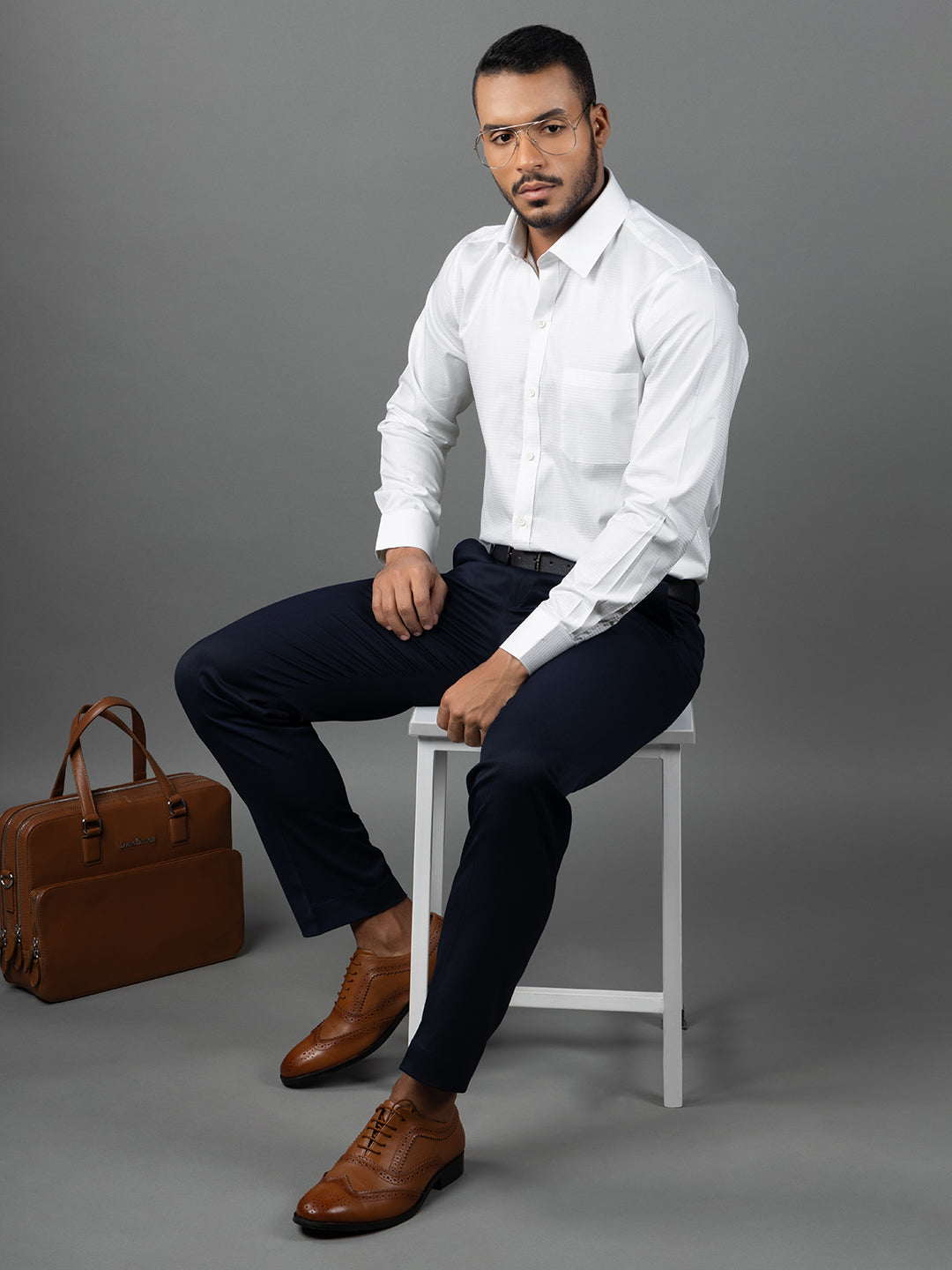 Men's Regular Fit Textured White Formal Shirt