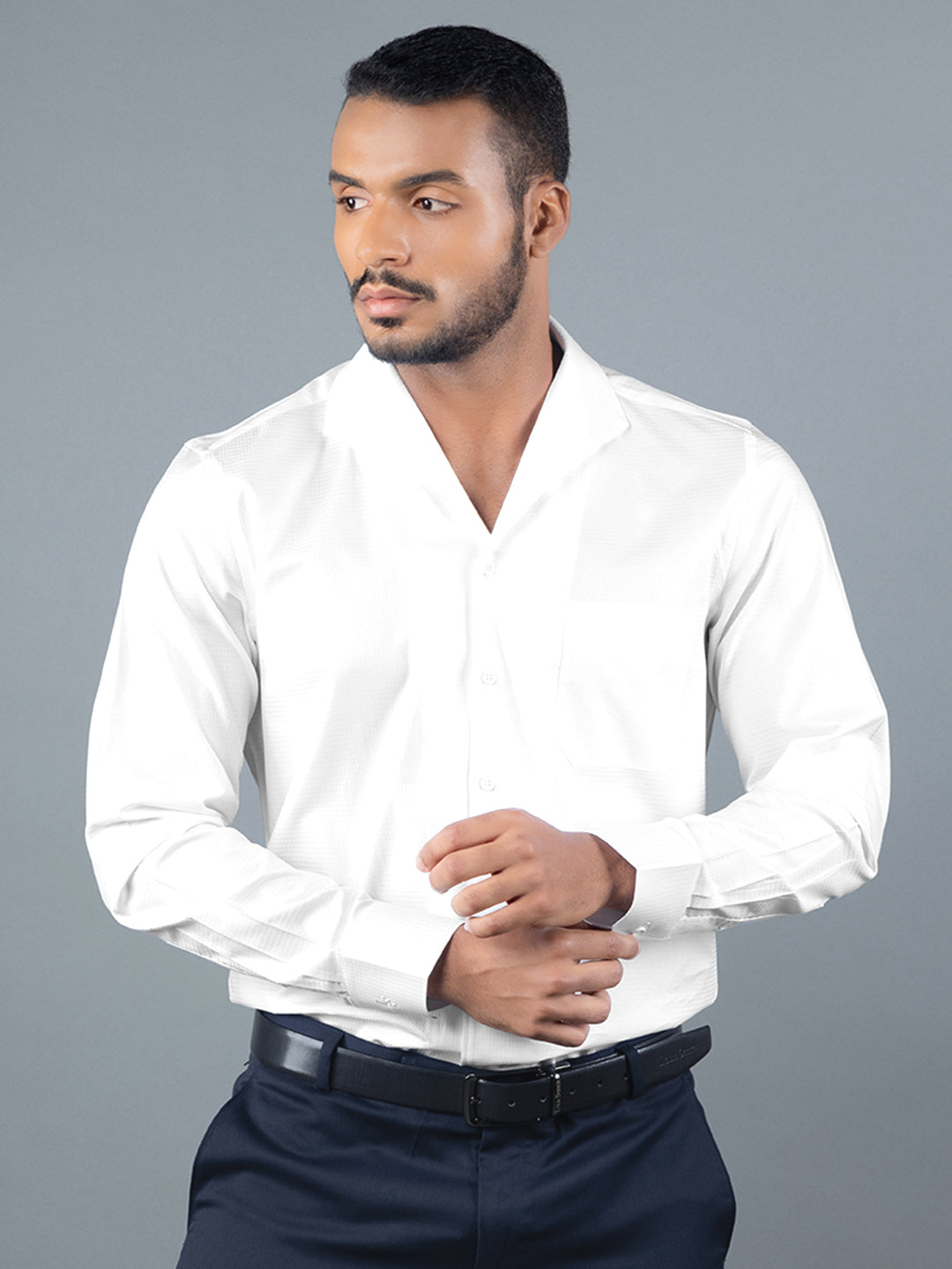 Men's Regular Fit Textured White Formal Shirt