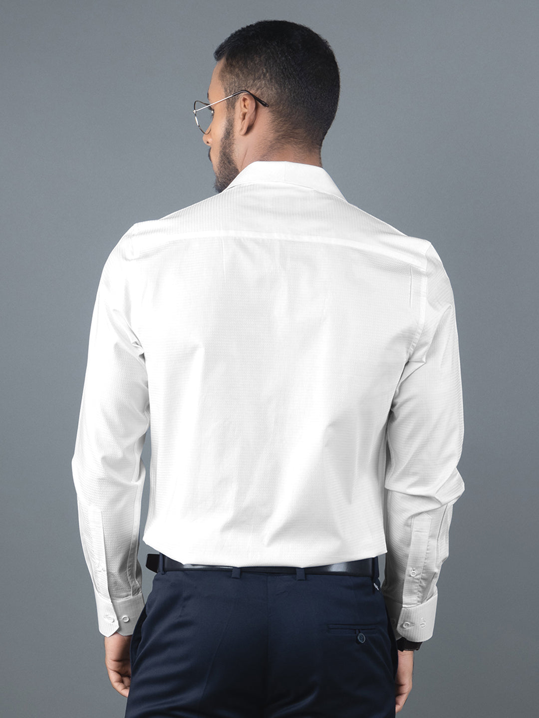 Men's Regular Fit Textured White Formal Shirt